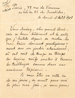 Lettre de Rainer Maria Rilke à Auguste Rodin, [Ms.484] Crédits photo - Musée Rodin