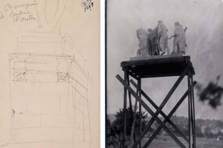 Auguste Rodin, Base for The Burghers of Calais [D.5298] | Jacques-Ernest Bulloz, The Burghers of Calais on a scaffolding [Ph.3318]